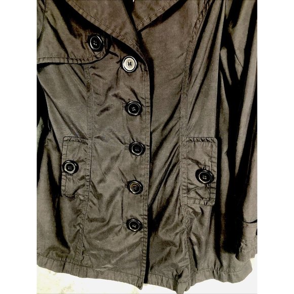 Joujou Ladies Black Trench Coat, Size Lightweight Button Down Missing Belt - Picture 3 of 16